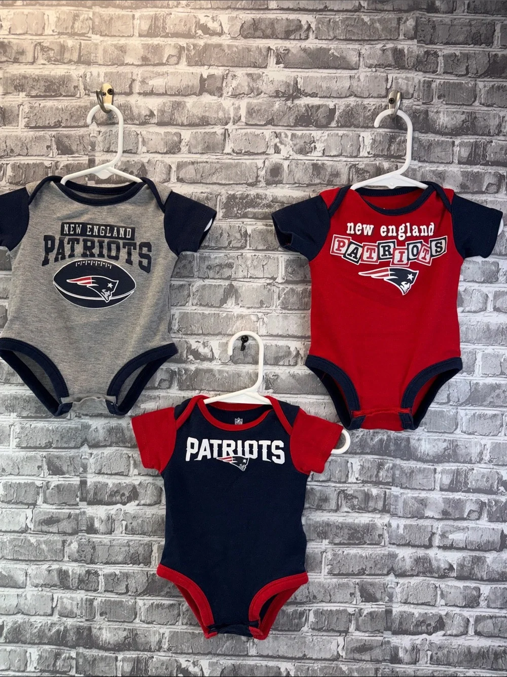 NFL New England Patriots Baby Bodysuit 3-Pack — Red, Navy, Gray